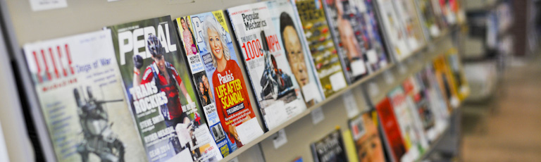 Magazines on a magazine rack